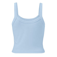 Load image into Gallery viewer, Melodia Gallery light blue 100% cotton micro rib crop tank top with thin straps and scoop neckline.