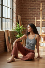 Load image into Gallery viewer, Melodia Gallery grey micro rib crop tank with vintage lotus bloom graphic, 100% cotton.