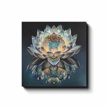 Load image into Gallery viewer, Melodia Gallery "You Are The Mirror" oil painting reproduction on canvas, featuring a lotus flower reflected in water.