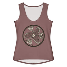 Load image into Gallery viewer, Melodia Gallery mauve 100% cotton tank top with vintage fish and lotus graphic print in a circular design.