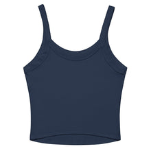 Load image into Gallery viewer, Melodia Gallery navy blue 100% cotton micro-rib tank top with scoop neckline and thin straps.