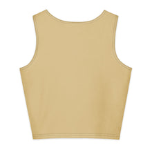 Load image into Gallery viewer, Melodia Gallery soft oatmeal 100% cotton crop tank top with peacock graphic detail on front.