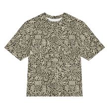 Load image into Gallery viewer, Melodia Gallery oversized cotton t-shirt with a vintage Art Nouveau floral pattern in beige and dark brown.