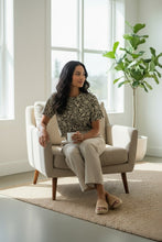 Load image into Gallery viewer, Melodia Gallery oversized cotton t-shirt with a vintage floral print in brown and cream, short sleeves, crew neck.
