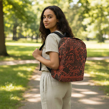 Load image into Gallery viewer, Melodia Gallery Phoenix + Floral Minimalist Backpack in terracotta with black print. Polyester material, spacious interior, laptop pocket, hidden back pocket.