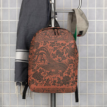 Load image into Gallery viewer, Melodia Gallery Phoenix + Floral Minimalist Backpack in terracotta with dark grey print. Polyester, water-resistant material.