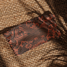 Load image into Gallery viewer, Melodia Gallery Phoenix + Floral Recycled Bandeau Bikini Top in rust with black damask print. Double-layered recycled polyester and elastane.
