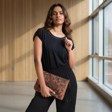 Load image into Gallery viewer, Melodia Gallery faux leather crossbody bag with a vintage Qing Dynasty phoenix and floral print in brown and black.