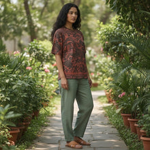 Load image into Gallery viewer, Melodia Gallery oversized rust cotton t-shirt with black phoenix and floral print, unisex sizing.