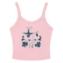 Load image into Gallery viewer, Melodia Gallery pink 100% cotton micro-rib tank top with a vintage-inspired Art Nouveau columbine graphic.