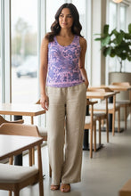 Load image into Gallery viewer, Melodia Gallery women's baby pink 100% cotton tank top with purple phoenix and floral print.