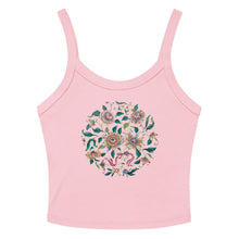 Load image into Gallery viewer, Melodia Gallery pink micro-rib cotton tank top with vintage floral print and ribbon detail.
