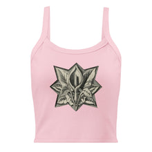Load image into Gallery viewer, Melodia Gallery pink 100% cotton micro-rib tank top with vintage art nouveau peace lily graphic.