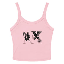 Load image into Gallery viewer, Melodia Gallery pink 100% cotton micro-rib tank top with vintage rooster graphic design.