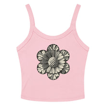 Load image into Gallery viewer, Melodia Gallery pink 100% cotton micro-rib tank top with vintage rosette graphic design.