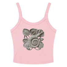 Load image into Gallery viewer, Melodia Gallery pink 100% cotton micro-rib tank top with vintage snail and leaf graphic.