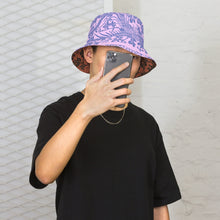 Load image into Gallery viewer, Melodia Gallery reversible bucket hat with purple and blue phoenix and floral pattern. Soft fabric.