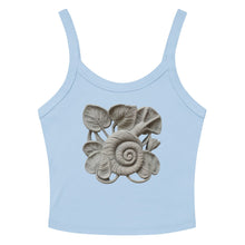Load image into Gallery viewer, Melodia Gallery light blue 100% cotton micro-rib tank top with vintage snail and leaf graphic.