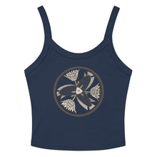 Load image into Gallery viewer, Melodia Gallery navy blue 100% cotton micro-rib tank top with Vintage Fish & Lotus graphic print.