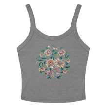Load image into Gallery viewer, Melodia Gallery grey 100% cotton micro-rib tank top with vintage lotus floral graphic print.