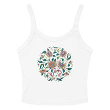 Load image into Gallery viewer, Melodia Gallery white 100% cotton micro-rib tank top with vintage lotus floral graphic