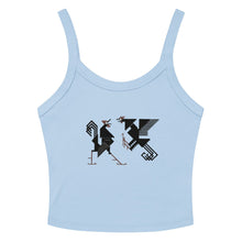 Load image into Gallery viewer, Melodia Gallery light blue 100% cotton micro-rib tank top with vintage rooster graphic design.