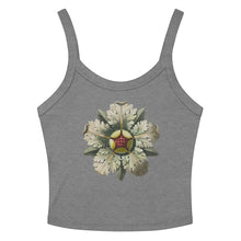 Load image into Gallery viewer, Melodia Gallery grey micro-rib cotton tank top with vintage rosette graphic. Women's size small.