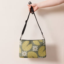 Load image into Gallery viewer, Melodia Gallery Water Lilies Art Nouveau crossbody bag made of faux leather with a zip-top closure and dark gray hardware.
