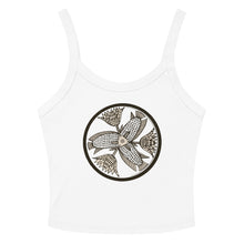 Load image into Gallery viewer, Melodia Gallery white 100% cotton micro-rib tank top with vintage fish and lotus graphic print.