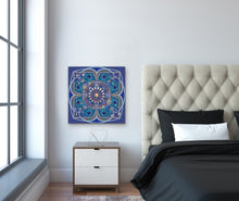 Load image into Gallery viewer, Vishuddha Mandala Intuitive Painting By Melodia, Blue Chakra, Energy, Meditation Art, Print On Traditional Stretched Canvas