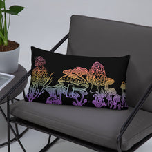 Load image into Gallery viewer, Mushrooms Drawing Pillow in Rainbow Ombre, Original Art by Melodia, Printed on Pillow, Mushroom, Plant, Botanical, Boho, Psychedelic, Decor