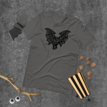 Load image into Gallery viewer, Kitty-Cat Bat Short-Sleeve Unisex T-Shirt, Original Drawing by Melodia, Halloween, Black Cat, Lace Wings, Art Tee, Shirt