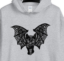 Load image into Gallery viewer, Kitty-Cat Bat Unisex Hoodie, Halloween Inspired, Inktober, Original Drawing by Melodia, Cute Kitten, Kitty, Black Cat, Bat