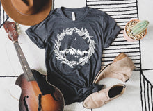 Load image into Gallery viewer, Wanderlust Short-Sleeve Unisex T-Shirt, Art by Melodia, Sublimation Tee, Nature Lover, Travel Shirt, Mountains, Colorado, Botanical, Boho