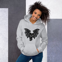 Load image into Gallery viewer, Kitty-Cat Bat Unisex Hoodie, Halloween Inspired, Inktober, Original Drawing by Melodia, Cute Kitten, Kitty, Black Cat, Bat