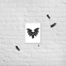 Load image into Gallery viewer, Kitty-Cat Bat Framed Poster, Art Print, Halloween Decor, Inktober, Black Cat, Bat, Lace, Boho, Eclectic, Wall Art