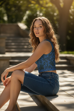 Load image into Gallery viewer, Phoenix + Floral Poly Crop Top, Celestial Slate
