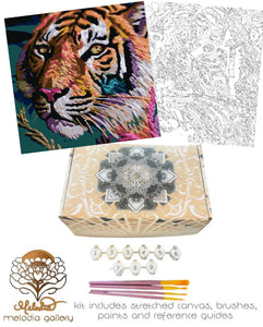 Paint By Numbers Kit, Colorful Tiger, Nature Painting, DIY Paint by Numbers Kit, Handmade by the Artist.