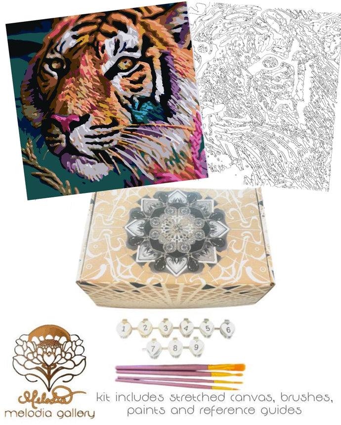 Paint By Numbers Kit, Colorful Tiger, Nature Painting, DIY Paint by Numbers Kit, Handmade by the Artist.