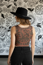 Load image into Gallery viewer, Phoenix + Floral Poly Crop Top, Vintage Art Print
