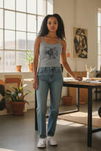 Load image into Gallery viewer, Vintage Bird + Blossom Cotton Crop Top, Vintage 1920s Inspired Ukrainian Woodcut Design, Graphic Cotton Crop Top in Black + White
