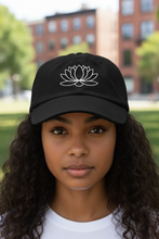 Load image into Gallery viewer, Nightbloom Lotus Distressed Dad Hat, Baseball Cap, Summer Hat, 100% Cotton
