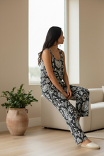 Load image into Gallery viewer, Cotton Pants: Lotus + Vine, Art Nouveau Women’s Cotton Black + White Pants
