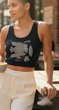 Load image into Gallery viewer, Vintage Bird + Blossom Cotton Crop Top, Vintage 1920s Inspired Ukrainian Woodcut Design, Graphic Cotton Crop Top
