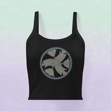 Load image into Gallery viewer, Fish &amp; Lotus Motif Women’s Micro-rib Tank Top, Ancient Egyptian Inspired Boho Crop Top
