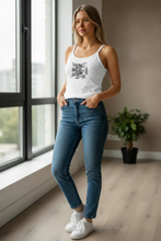 Load image into Gallery viewer, Vintage Bird + Blossom Cotton Crop Top, Vintage 1920s Inspired Ukrainian Woodcut Design, Graphic Cotton Crop Top in Black + White
