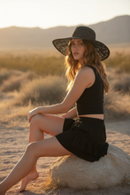 Load image into Gallery viewer, Winged Scarab Poly Crop Top, Egyptian Sun Emblem, Boho Statement Top
