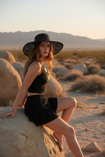Load image into Gallery viewer, Winged Scarab Poly Crop Top, Egyptian Sun Emblem, Boho Statement Top

