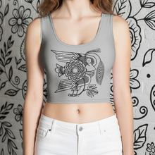 Load image into Gallery viewer, Bird and Blossom Poly Crop Top, Vintage Ukrainian Folk Art, Boho Statement Top
