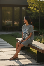 Load image into Gallery viewer, Lotus Bloom Oversized Cotton T-shirt Dress, Earthy, Vintage Art Nouveau, Eco, Cotton Shirt Dress
